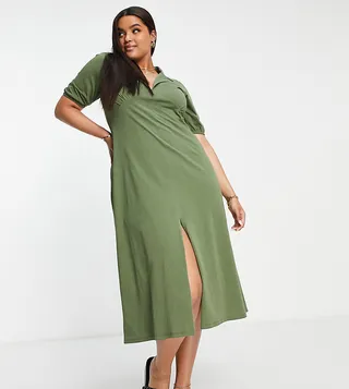 ASOS DESIGN Curve ultimate midi tea dress in khaki