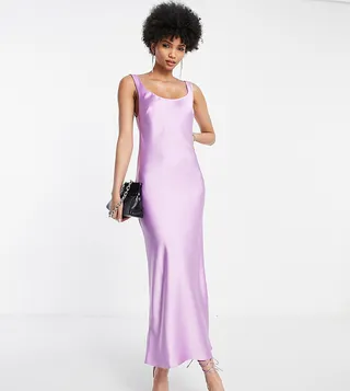 ASOS DESIGN Tall scoop neck midi satin slip dress in lilac