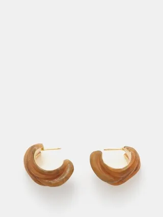 Resin & 18kt Gold-plated Hoop Earrings