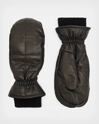 Andra Leather Puffer Mittens - Black