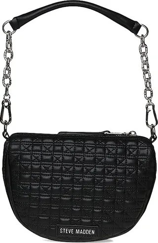 Steve Madden Moon Half Moon Quilted Crossbody (Black) Handbags