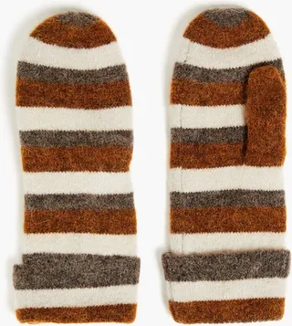 Striped knitted mittens
