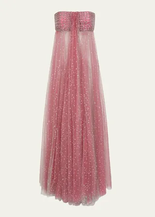Crystal Embellished Strapless Tulle Gown