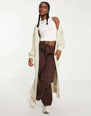 In The Style x Jac Jossa knitted maxi cable knit chunky cardi in cream