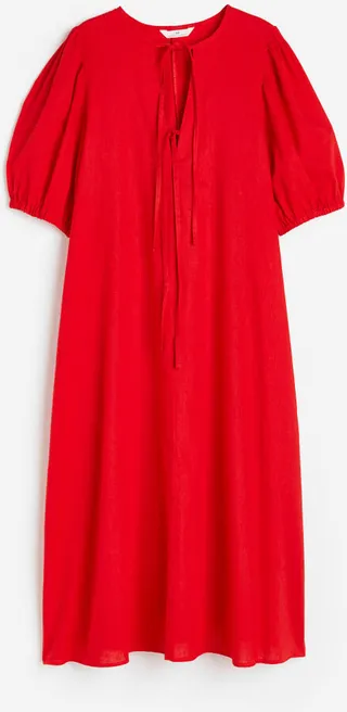 Tie-detail Linen-blend Dress