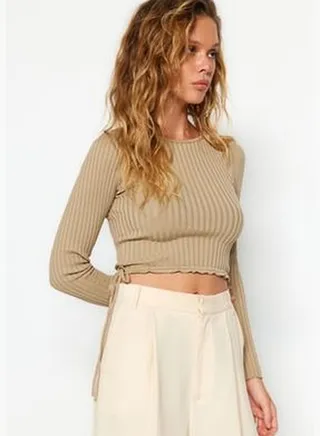 Mink Crop Crew Neck Knitwear Sweater TWOAW24KZ00524