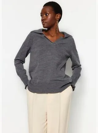 Anthracite Polo Neck Knitwear Sweater TWOAW24KZ00113