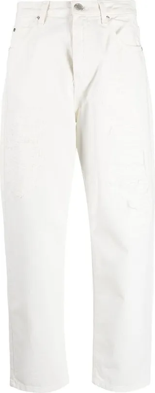 Distressed-Effect Straight-Leg Jeans
