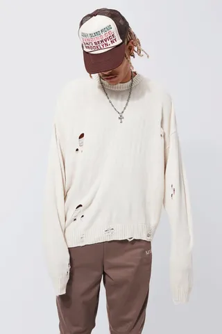 Tall Boxy Distressed Drop Shoulder sweater