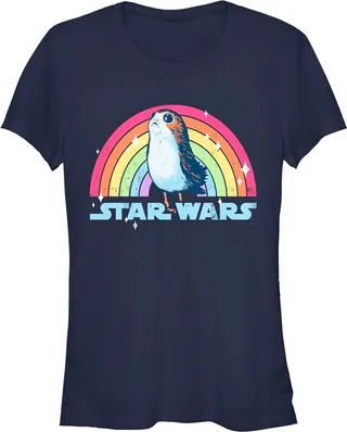 Adult Star Wars The Last Jedi Porg LGBTQIA+ Pride Rainbow Logo T-Shirt - Navy Blue - Small