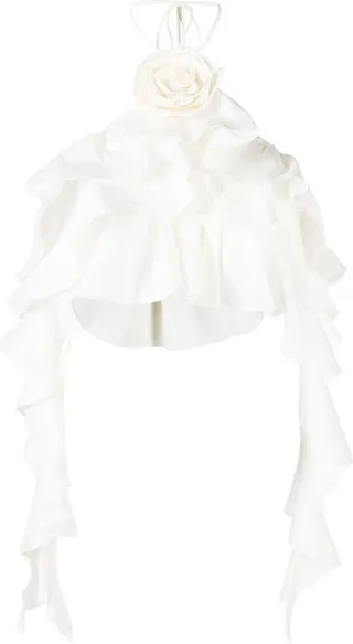 Ruffle-Detail Halterneck Crop Top