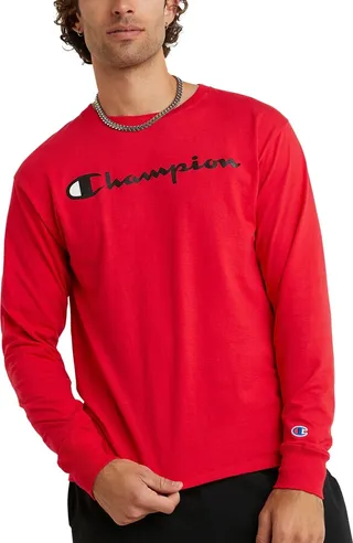 Champion Men's Script-Logo Long Sleeve Tshirt