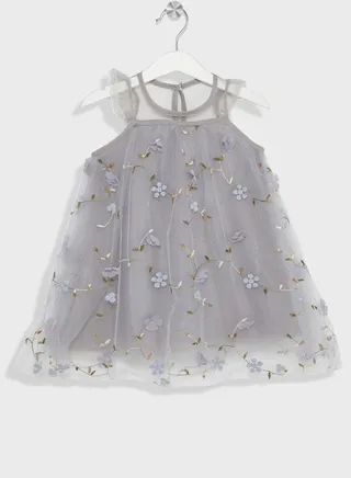 Girls Floral Printed Tulle Dress
