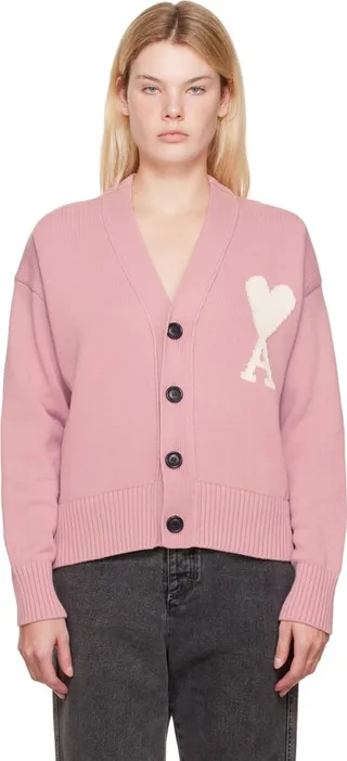 AMI Alexandre Mattiussi Pink Ami de Cœur Cardigan