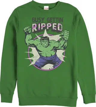 Men's Marvel Hulk Getting Ripped Sweatshirt - Kelly Green - Small