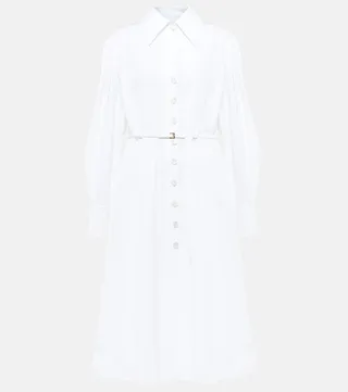 Cotton poplin belted shirt dress