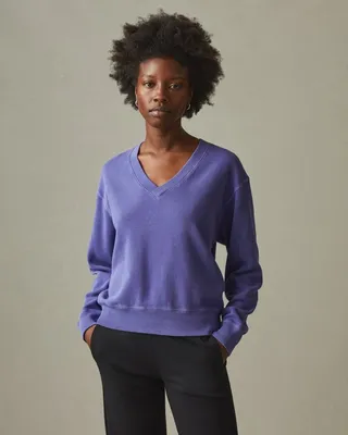 Cotton V-Neck Sweater - Corsican Blue