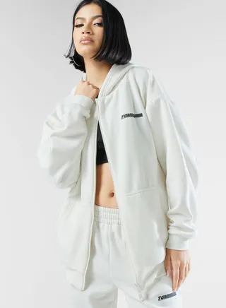 Oversized Racer Printed Zip Hoodie
