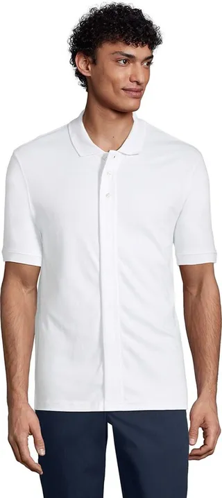 Lands' End School Uniform Men's Adaptive Short Sleeve Interlock Polo Shirt - Medium - White