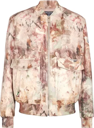 Painting-Print Leather Bomber Jacket