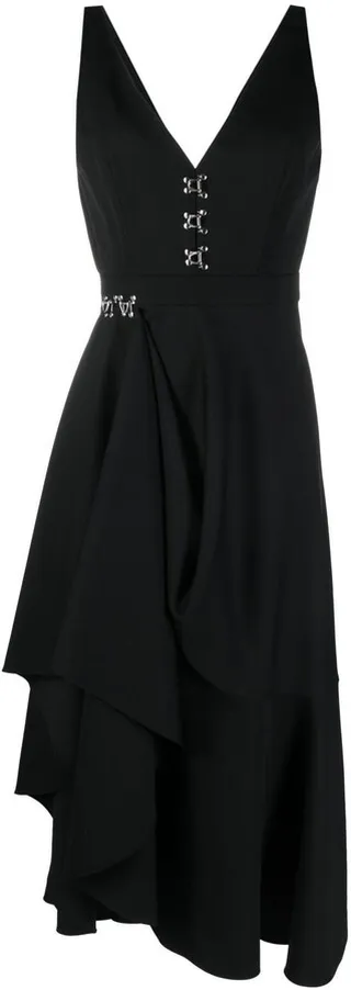V-neck wool mid-length dress