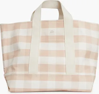 Blush Gingham Bodie Woven Leather Oversized Open Tote