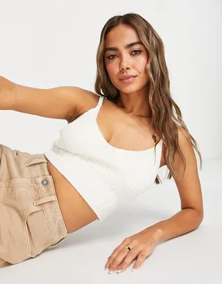 ASOS DESIGN knitted cami with contrast stitch in cream