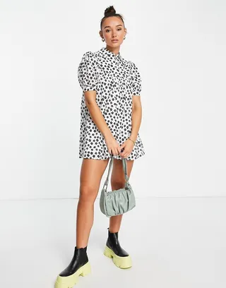 Lost Ink flower print front yoke mini dress in multi