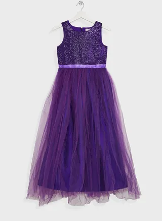 Girls Sequins Tulle Evening Dress