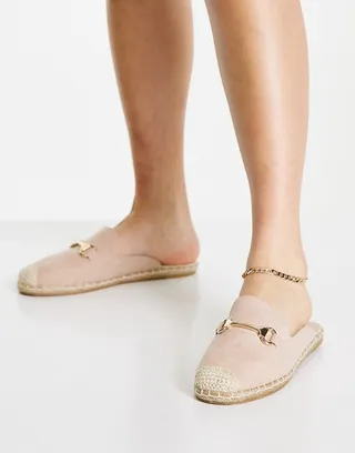 London Rebel espadrille mules with snaffle trim in beige