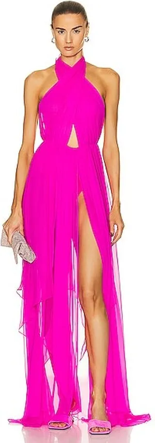 retrofete Ina Silk Dress in Fuchsia