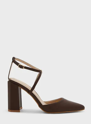 Ankle Strap Block Heel Pumps