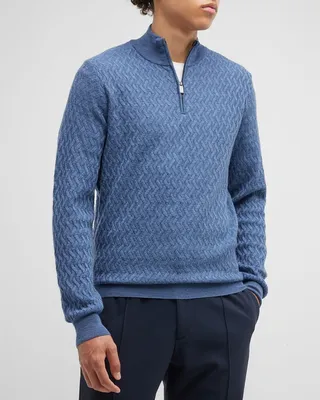 Men's Lambswool Basketweave Quarter-Zip Sweater