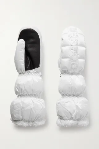 Bogner - Sabina Fleece And Leather-trimmed Quilted Padded Ski Mittens - White