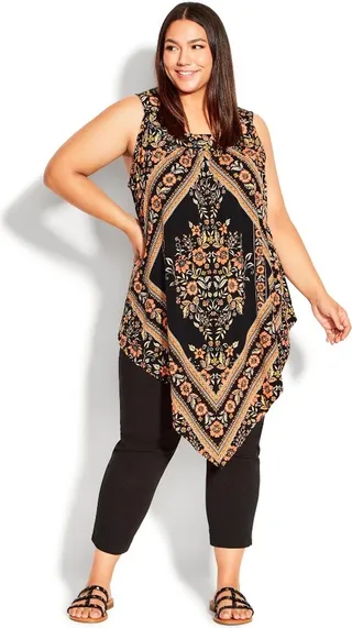 AVENUE| Women's Plus Size Nicole Scarf Tunic - tangerine - 30W