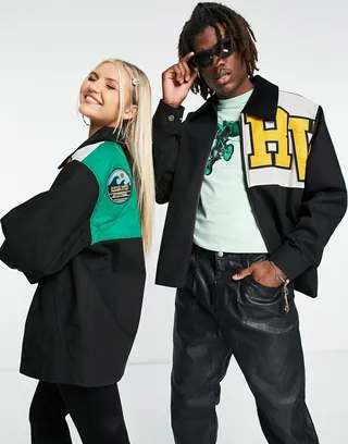Reclaimed Vintage unisex bomber jacket with patches in black