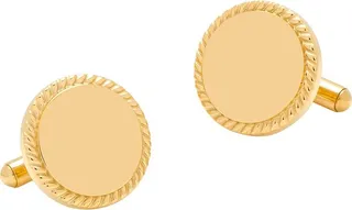 14K Gold Plated Rope Border Round Engravable Cufflinks