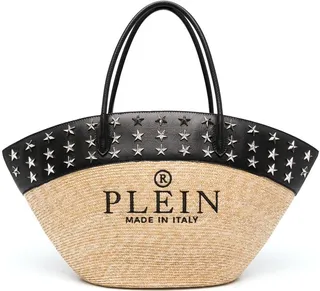 Logo-Embroidered Raffia Tote Bag