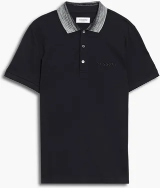 Embroidered space dye-trimmed cotton-piqué polo shirt