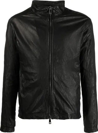High-Neck Zipped Leather Jacket