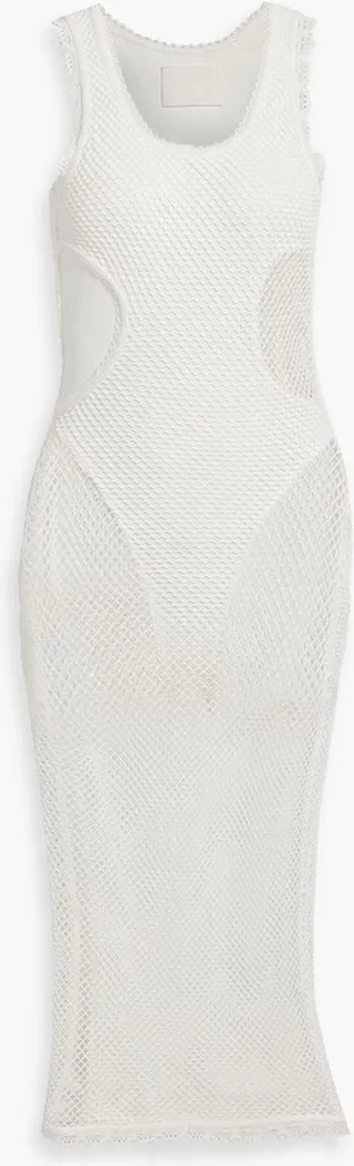 Cotton-blend mesh and ribbed jersey midi dress