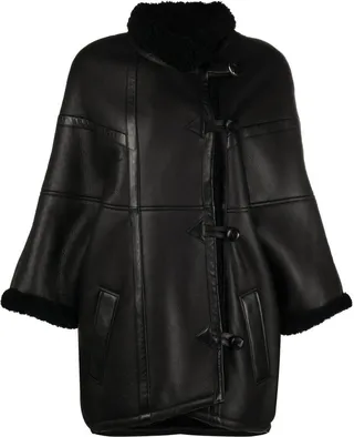 Funnel-Neck Lambskin Coat