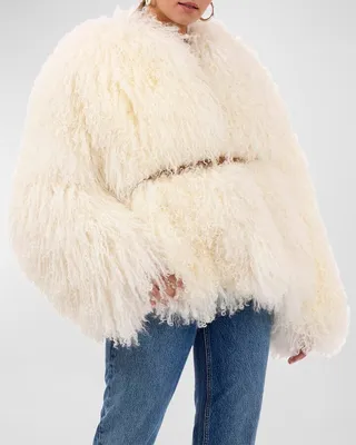 Belted Mongolian Lamb Shearling Jacket