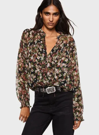 Floral Print Tie Detail Top
