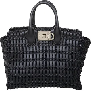 Salvatore Studio Box Handbag In Leather And Raffia
