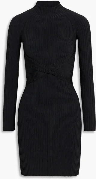 Twisted cutout ribbed-knit mini dress