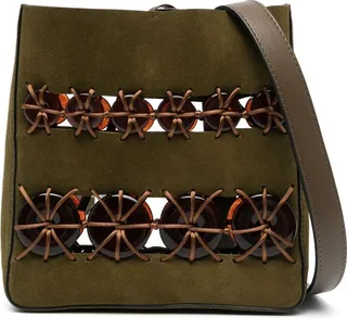 Bead-Embellished Leather Shoulder Bag