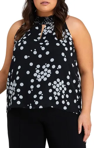Adele Spot Print Keyhole Halter Top