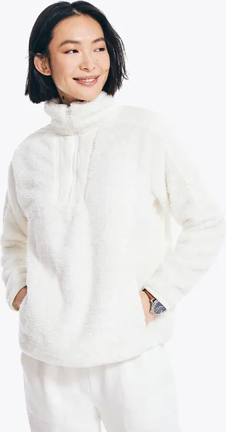 Mixed Media Quarter-Zip Faux Shearling Fleece