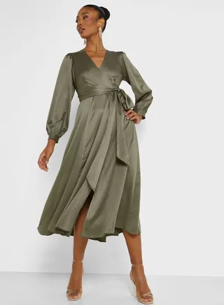 Wrap Pleated Dress